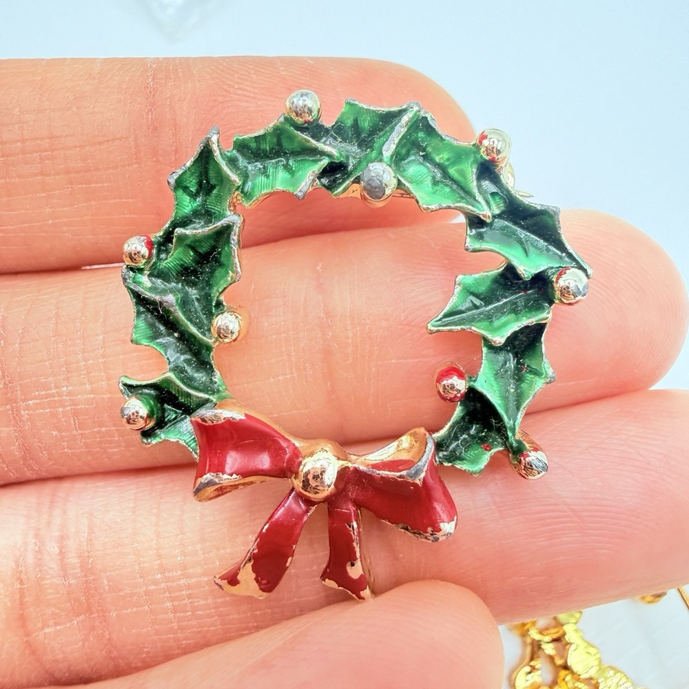 Vintage Holiday Brooches & Scatter Pins Lot of 6 Christmas Tree Wreaths - Picture 11 of 12